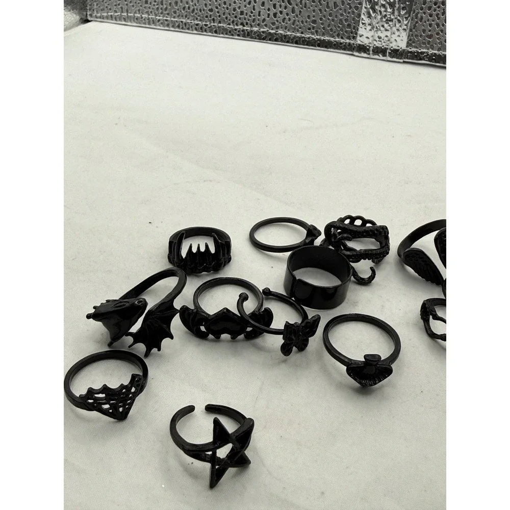 Goth Bat Spider Web Ring Set Punk Witchy Charm Jewelry‎